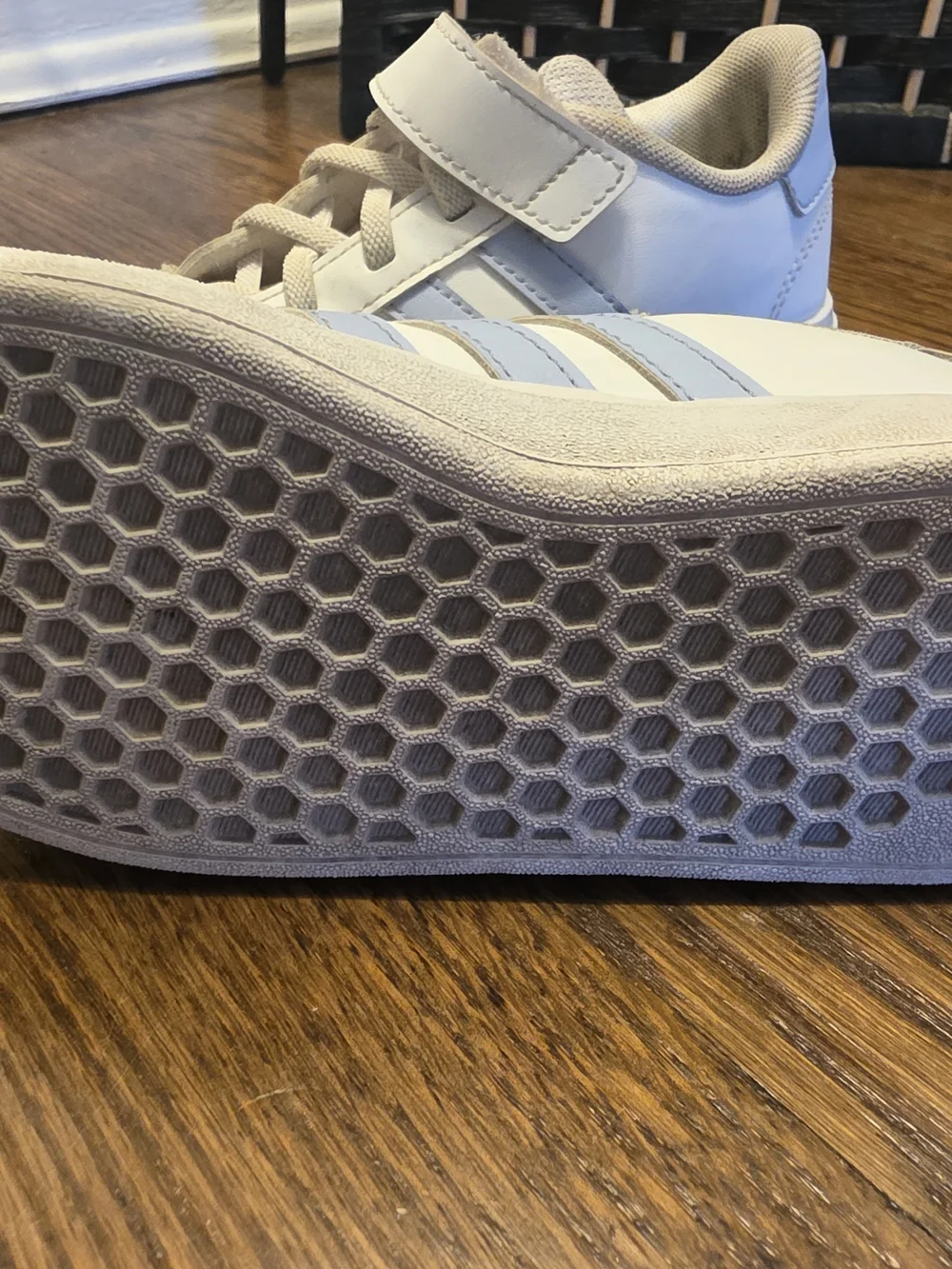 adidas Kids White Sneakers with Light Blue Stripes Velcro